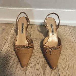Manolo Blahnik Sandal Heels in Tan Leather in Size 40, Fits Size 9